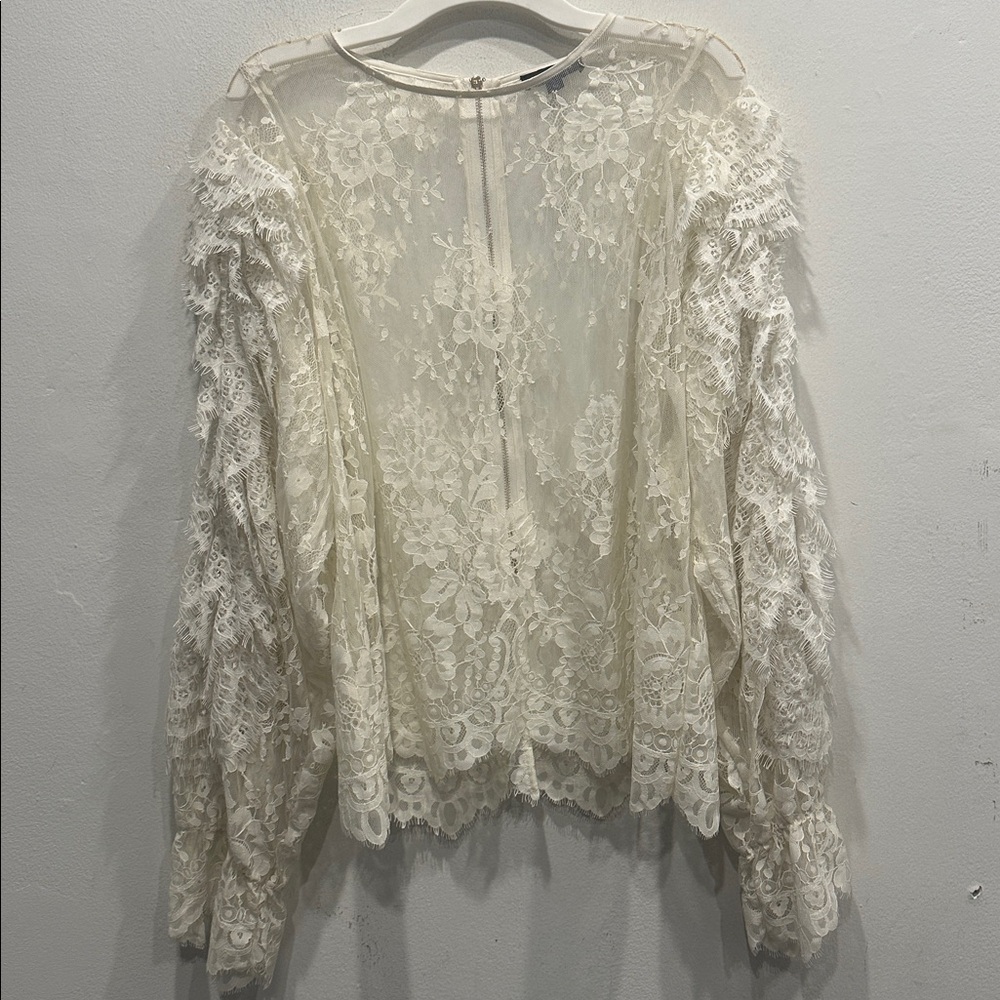 Jesse Liu White lace long sleeve blouse top size medium coquette girl fairy